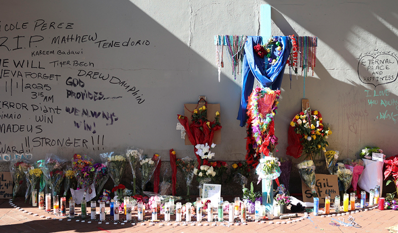 A makeshift memorial is on display on Bourbon Street during the aftermath of a terrorist attack on early hours of New Year's Day on Friday, January 3, 2025 in New Orleans, Louisiana. (Photo by Peter G. Forest/Sipa USA)(Sipa via AP Images)